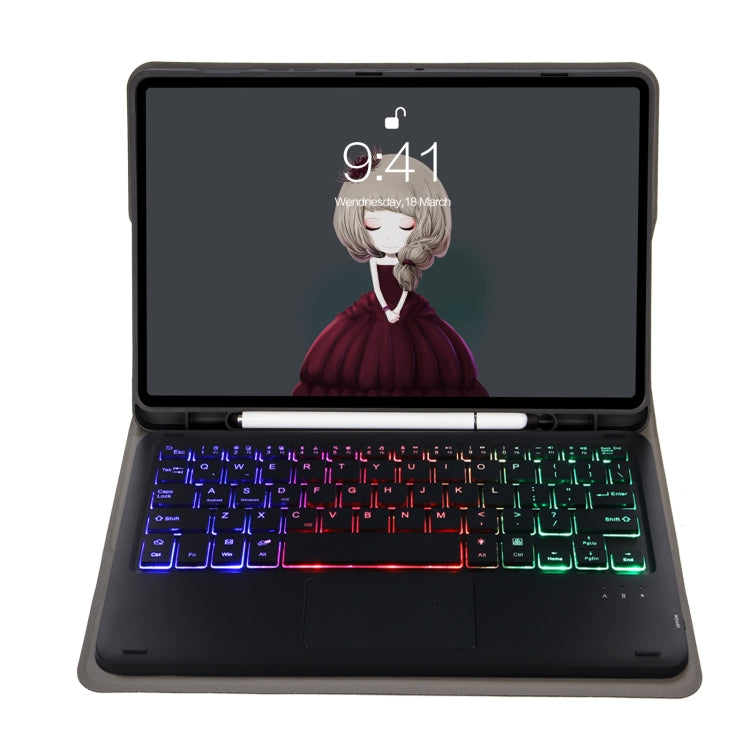 For Samsung Galaxy Tab A8 10.5 (2021) A08B-AS Lambskin Texture Backlight Bluetooth Keyboard Leather Tablet Case(Black) - Samsung Keyboard by PMC TechLife | Online Shopping South Africa | PMC TechLife