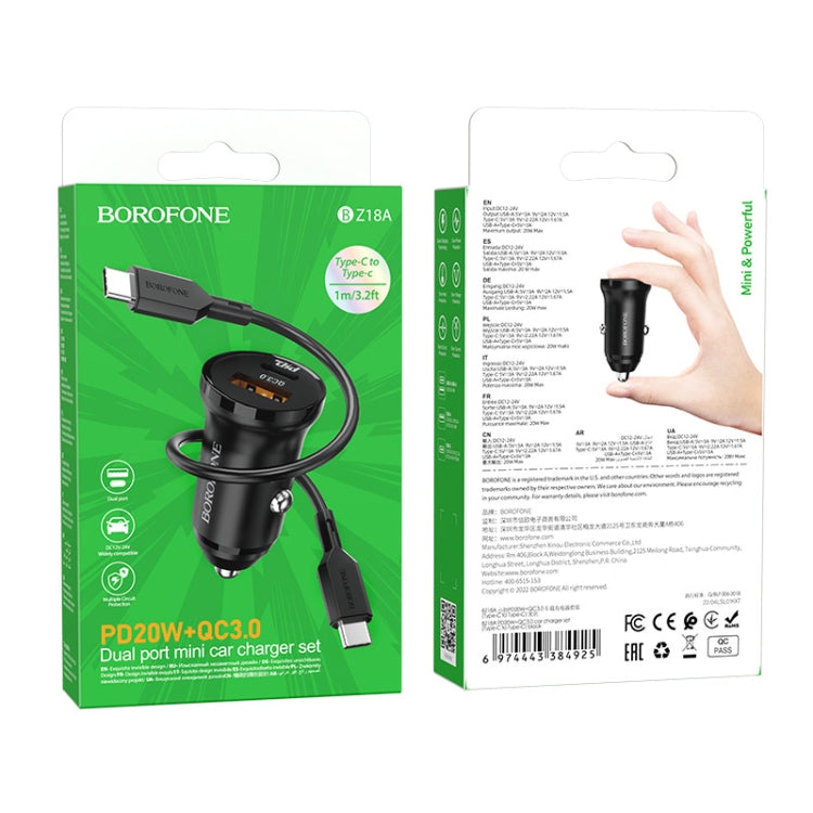 Borofone BZ18A PD20W+QC3.0 Car Charger with Type-C / USB-C to Type-C / USB-C Charging Cable(Black) - Car Charger by Borofone | Online Shopping South Africa | PMC Jewellery