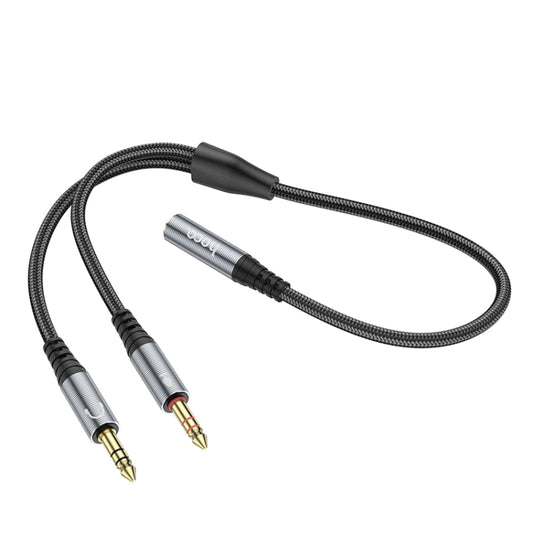 hoco UPA21 2 in 1 3.5mm Female to 2 x Male Headset Audio Adapter Cable(Metal Grey) - Cable & Splitter by hoco | Online Shopping South Africa | PMC Jewellery