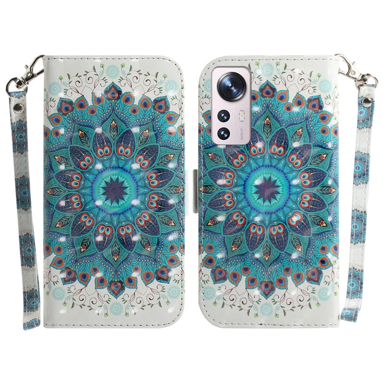 For Xiaomi 12 / 12X 3D Colored Horizontal Flip Leather Phone Case(Peacock Wreath) - 12 Cases by PMC Jewellery | Online Shopping South Africa | PMC Jewellery