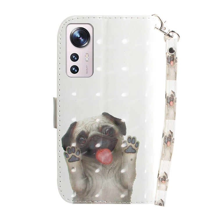 For Xiaomi 12 / 12X 3D Colored Horizontal Flip Leather Phone Case(Pug) - 12 Cases by PMC Jewellery | Online Shopping South Africa | PMC Jewellery