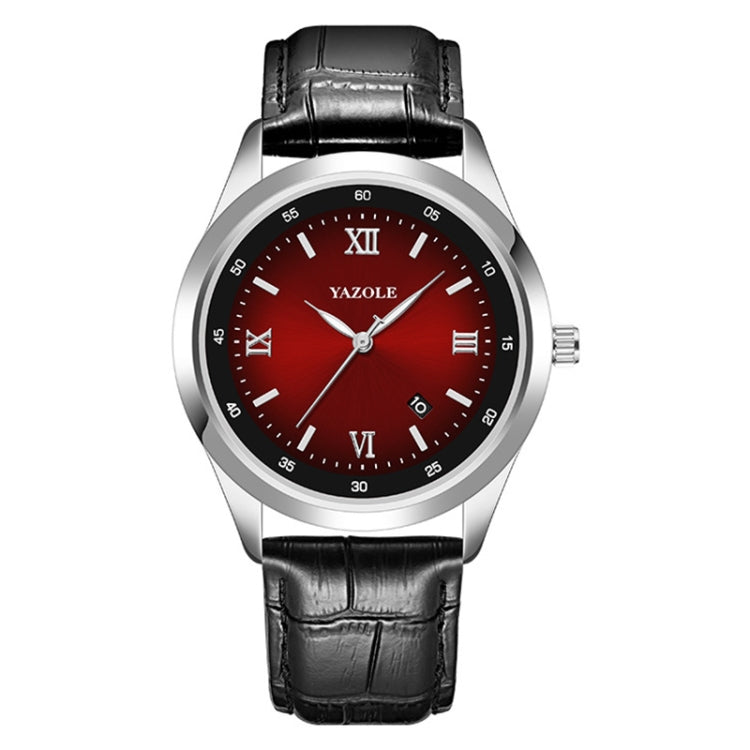 YAZOLE 552 Luminous Pointer Calendar Waterproof Quartz Watch(Roman+Red+Black) - Leather Strap Watches by YAZOLE | Online Shopping South Africa | PMC Jewellery | Buy Now Pay Later Mobicred