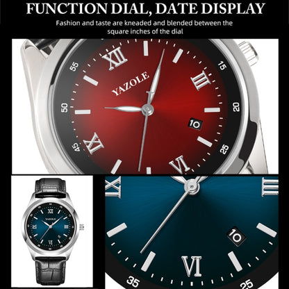 YAZOLE 552 Luminous Pointer Calendar Waterproof Quartz Watch(Roman+Red+Black) - Leather Strap Watches by YAZOLE | Online Shopping South Africa | PMC Jewellery | Buy Now Pay Later Mobicred