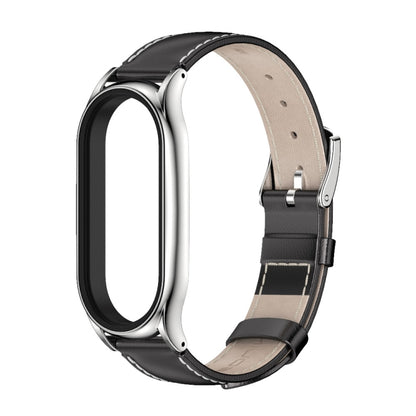 For Xiaomi Mi Band 7 / 7 NFC MIJOBS Plus Genuine Leather Watch Band(Black Silver) - Watch Bands by MIJOBS | Online Shopping South Africa | PMC Jewellery | Buy Now Pay Later Mobicred