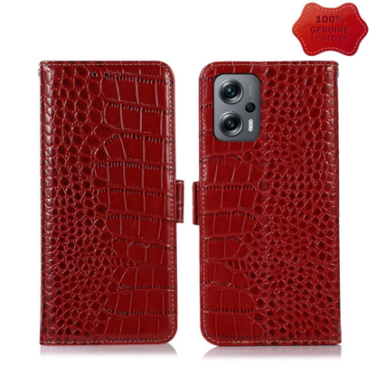 For Xiaomi Redmi Note 11T Pro Crocodile Top Layer Cowhide Leather Phone Case(Red) - Xiaomi Cases by PMC Jewellery | Online Shopping South Africa | PMC Jewellery