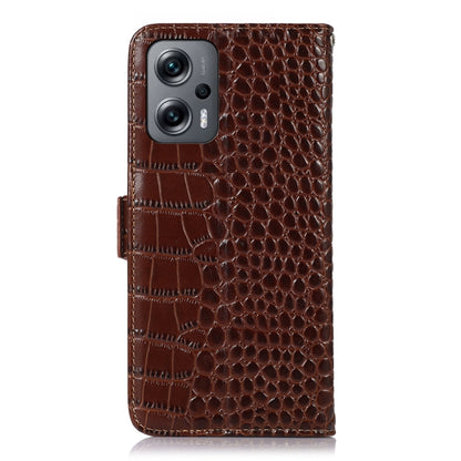 For Xiaomi Redmi Note 11T Pro Crocodile Top Layer Cowhide Leather Phone Case(Brown) - Xiaomi Cases by PMC Jewellery | Online Shopping South Africa | PMC Jewellery