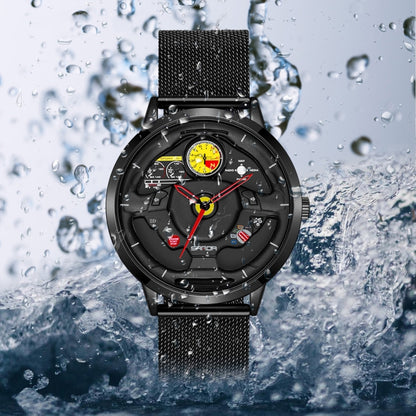 SANDA 1085 Steering Wheel Hollow Dial Waterproof Quartz Watch, Style:Leather Band(Black) - Leather Strap Watches by SANDA | Online Shopping South Africa | PMC Jewellery | Buy Now Pay Later Mobicred