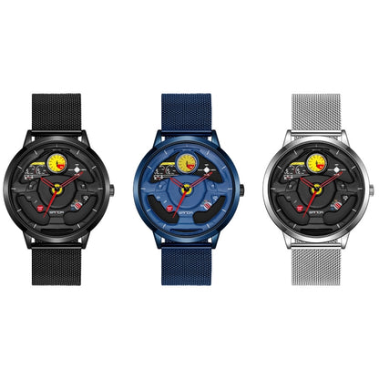 SANDA 1085 Steering Wheel Hollow Dial Waterproof Quartz Watch, Style:Mesh Band(Blue) - Metal Strap Watches by SANDA | Online Shopping South Africa | PMC Jewellery | Buy Now Pay Later Mobicred