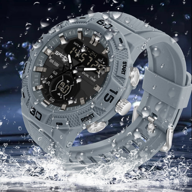 SANDA 3087 Luminous Waterproof Dual Display Electronic Watch(Grey) - Silicone Strap Watches by SANDA | Online Shopping South Africa | PMC Jewellery | Buy Now Pay Later Mobicred