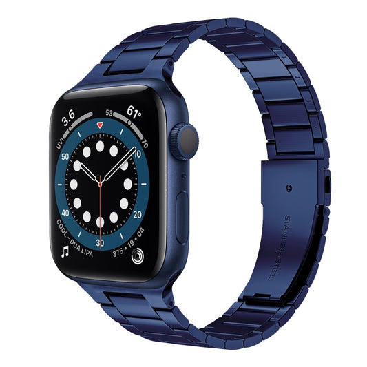 Small Waist Stainless Steel Watch Band For Apple Watch Series 8&7 45mm / SE 2&6&SE&5&4 44mm / 3&2&1 42mm(Dark Blue) - Watch Bands by PMC Jewellery | Online Shopping South Africa | PMC Jewellery | Buy Now Pay Later Mobicred