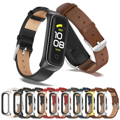 For Samsung Galaxy Fit 2 MIJOBS Metal Case Microfiber Leather Watch Band(Black Silver) - Watch Bands by MIJOBS | Online Shopping South Africa | PMC Jewellery | Buy Now Pay Later Mobicred