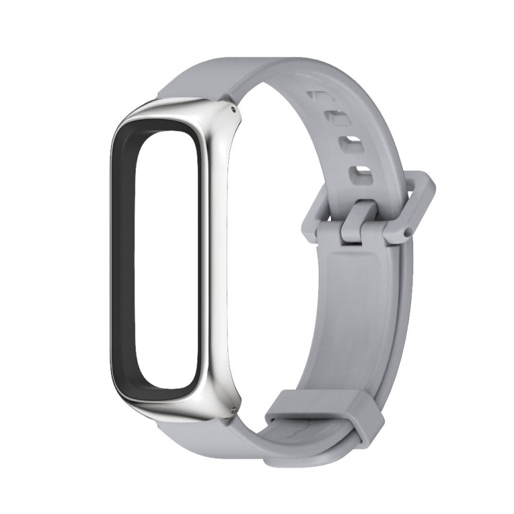 For Samsung Galaxy Fit 2 MIJOBS Metal Case Silicone Watch Band(Grey Silver) - Watch Bands by MIJOBS | Online Shopping South Africa | PMC TechLife | Buy Now Pay Later Mobicred