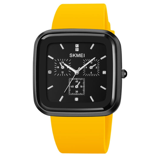 SKMEI 1902 Stainless Steel Buckle Silicone Strap Waterproof Quartz Watch(Black + Yellow) - Silicone Strap Watches by SKMEI | Online Shopping South Africa | PMC Jewellery | Buy Now Pay Later Mobicred