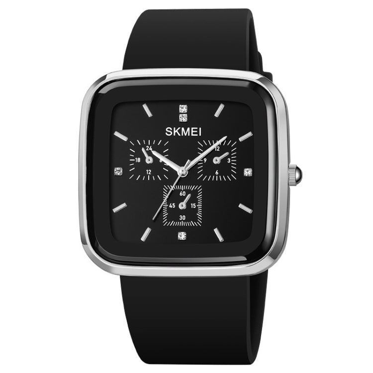 SKMEI 1902 Stainless Steel Buckle Silicone Strap Waterproof Quartz Watch(Silver + Black) - Silicone Strap Watches by SKMEI | Online Shopping South Africa | PMC Jewellery | Buy Now Pay Later Mobicred