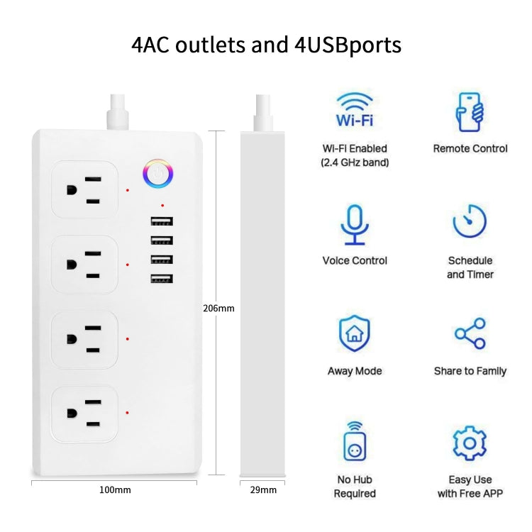 ZigBee 10A SM-SO301-U 2500W 4 Holes + 4 USB Smart Power Strip, US Plug(White) - Smart Socket by PMC TechLife | Online Shopping South Africa | PMC TechLife
