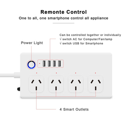 ZigBee 10A SM-SO301-A 4 Holes + 4 USB 2000W Multi-purpose Smart Power Strip, AU Plug - Smart Socket by PMC Jewellery | Online Shopping South Africa | PMC Jewellery