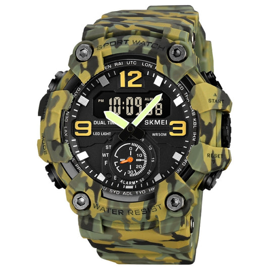 SKMEI 1965 Stainless Steel Buckle PU Strap Waterproof Electronic Watch(Army Green Camouflage) - Leather Strap Watches by SKMEI | Online Shopping South Africa | PMC Jewellery | Buy Now Pay Later Mobicred