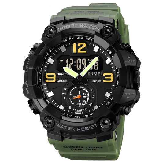 SKMEI 1965 Stainless Steel Buckle PU Strap Waterproof Electronic Watch(Army Green) - Leather Strap Watches by SKMEI | Online Shopping South Africa | PMC Jewellery | Buy Now Pay Later Mobicred