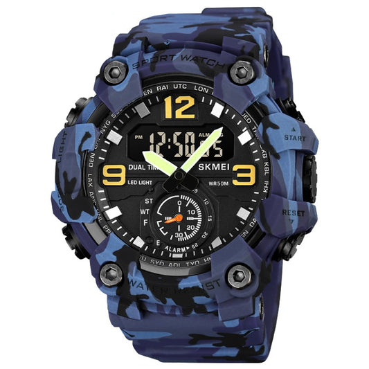 SKMEI 1965 Stainless Steel Buckle PU Strap Waterproof Electronic Watch(Blue Camouflage) - Leather Strap Watches by SKMEI | Online Shopping South Africa | PMC Jewellery | Buy Now Pay Later Mobicred