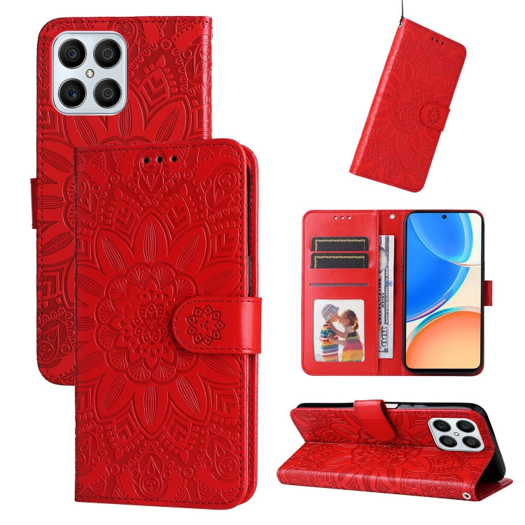 For Honor X8 / X30i Embossed Sunflower Leather Phone Case(Red) - Honor Cases by PMC TechLife | Online Shopping South Africa | PMC TechLife | Buy Now Pay Later Mobicred