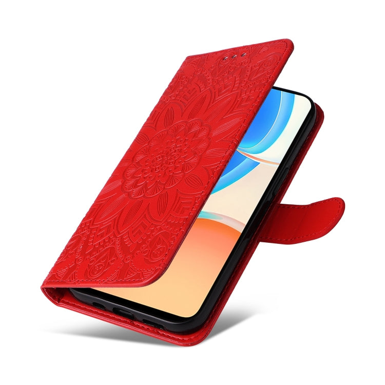 For Honor X8 / X30i Embossed Sunflower Leather Phone Case(Red) - Honor Cases by PMC TechLife | Online Shopping South Africa | PMC TechLife | Buy Now Pay Later Mobicred