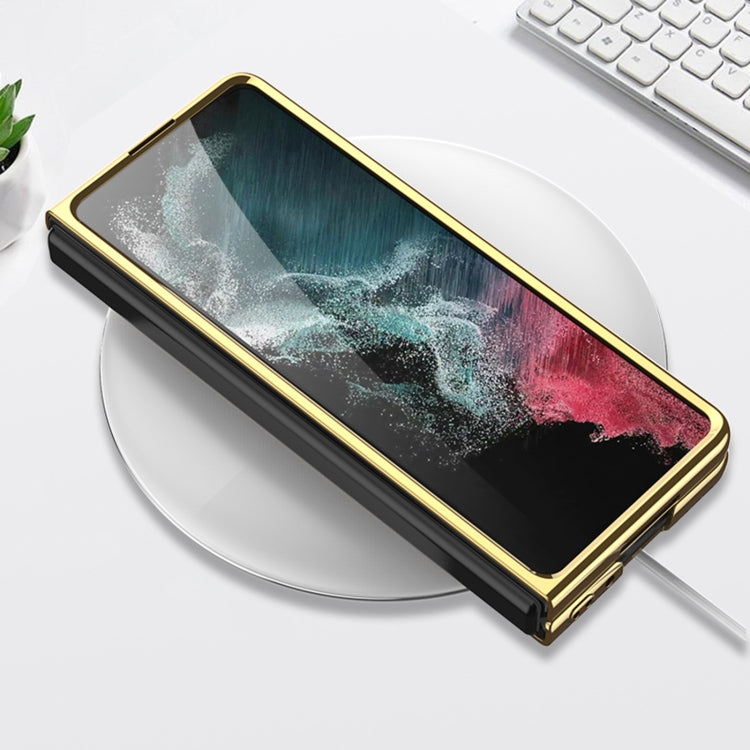 For Samsung Galaxy Z Fold4 GKK Electroplating Leather Surface Phone Case(Gold Black) - Galaxy Z Fold4 5G Cases by GKK | Online Shopping South Africa | PMC Jewellery