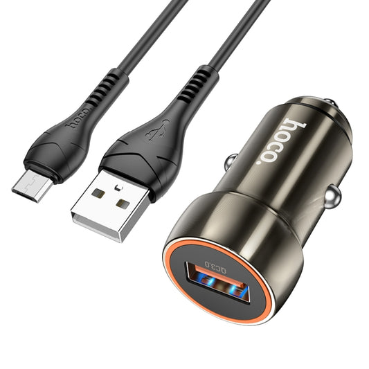 hoco Z46 Blue Shield Single Port QC3.0 Car Charger Set with Micro USB Cable(Metal Grey) - Car Charger by hoco | Online Shopping South Africa | PMC Jewellery