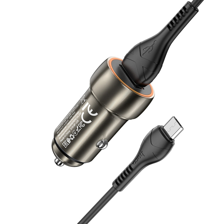 hoco Z46 Blue Shield Single Port QC3.0 Car Charger Set with Micro USB Cable(Metal Grey) - Car Charger by hoco | Online Shopping South Africa | PMC Jewellery