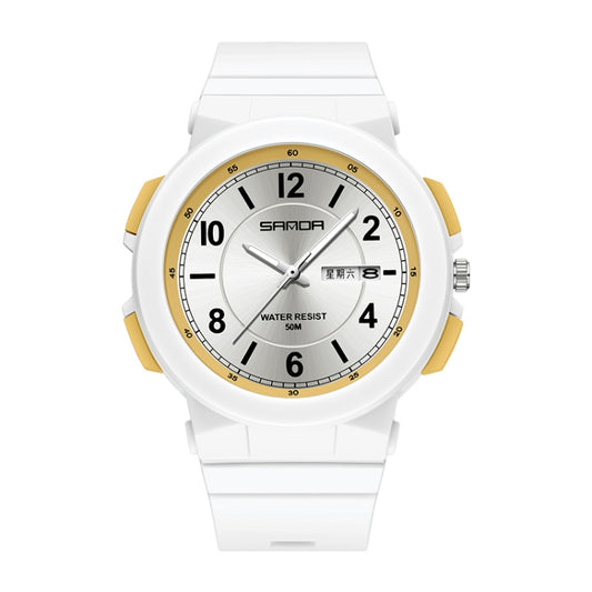 SANDA 6097 TPU Strap Dual Calendar Waterproof Electronic Watch(White Yellow) - Silicone Strap Watches by SANDA | Online Shopping South Africa | PMC Jewellery | Buy Now Pay Later Mobicred