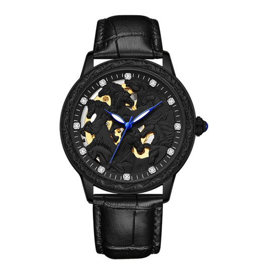 SANDA 7011 Leather Strap Luminous Waterproof Mechanical Watch(Black) - Leather Strap Watches by SANDA | Online Shopping South Africa | PMC Jewellery | Buy Now Pay Later Mobicred