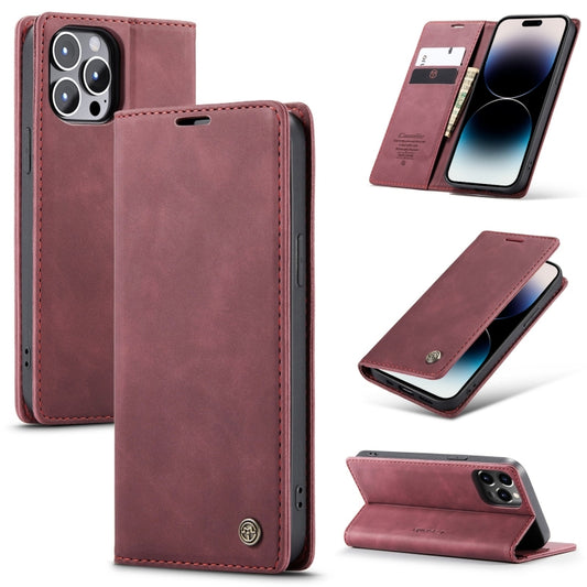 For iPhone 14 Pro Max CaseMe-013 Multifunctional Retro Frosted Leather Phone Case (Wine Red) - iPhone 14 Pro Max Cases by CaseMe | Online Shopping South Africa | PMC Jewellery | Buy Now Pay Later Mobicred