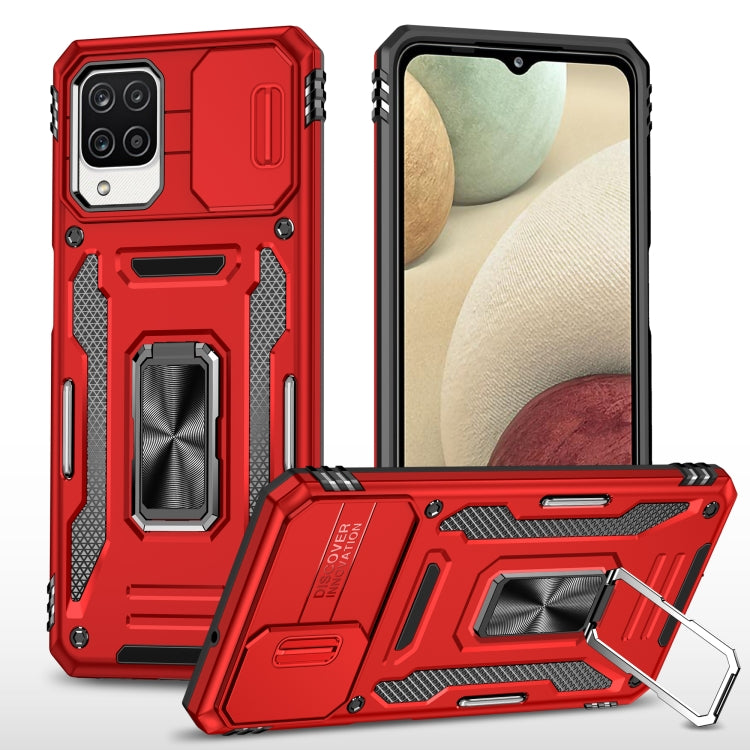 For Samsung Galaxy A12 5G/4G / M12 / F12 Armor PC + TPU Camera Shield Phone Case(Red) - Galaxy Phone Cases by PMC Jewellery | Online Shopping South Africa | PMC Jewellery