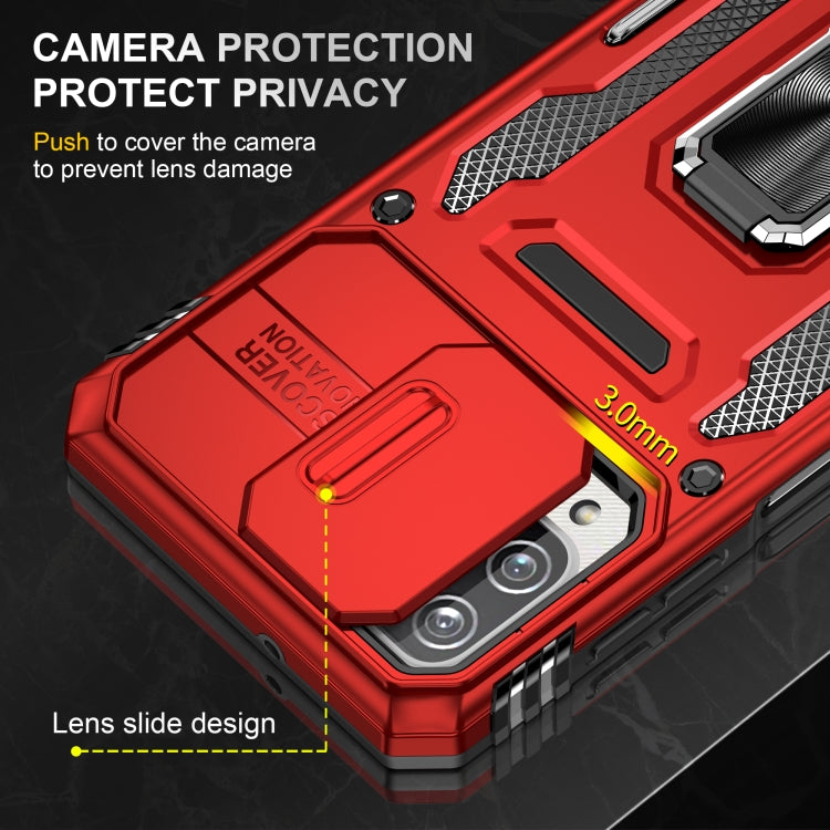 For Samsung Galaxy A12 5G/4G / M12 / F12 Armor PC + TPU Camera Shield Phone Case(Red) - Galaxy Phone Cases by PMC TechLife | Online Shopping South Africa | PMC TechLife