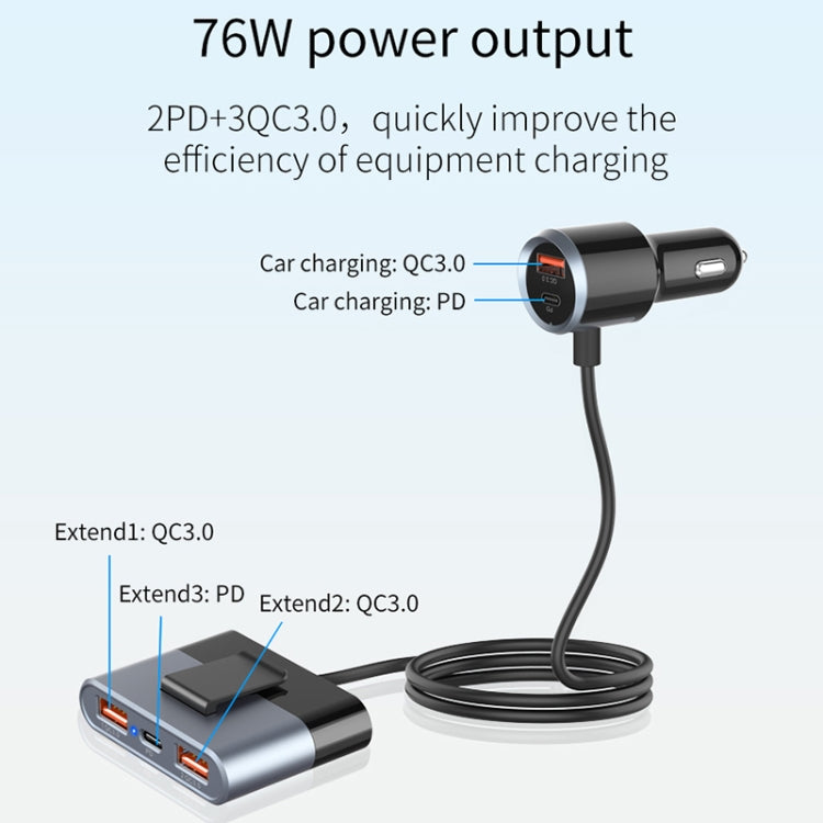 SC03 76W Output PD / QC3.0 Fast Charge Extended Car Charger - Car Charger by PMC Jewellery | Online Shopping South Africa | PMC Jewellery