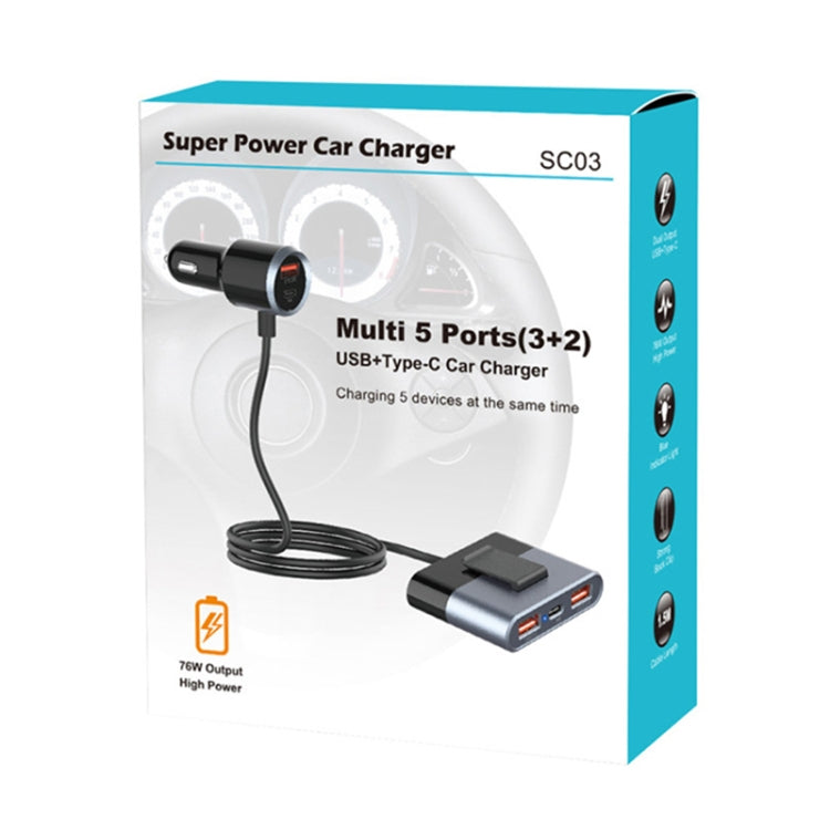 SC03 76W Output PD / QC3.0 Fast Charge Extended Car Charger - Car Charger by PMC Jewellery | Online Shopping South Africa | PMC Jewellery