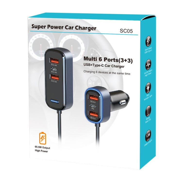 SC05 65.5W 6 in 1 PD / QC3.0 Fast Charge Extended Car Charger - Car Charger by PMC Jewellery | Online Shopping South Africa | PMC Jewellery