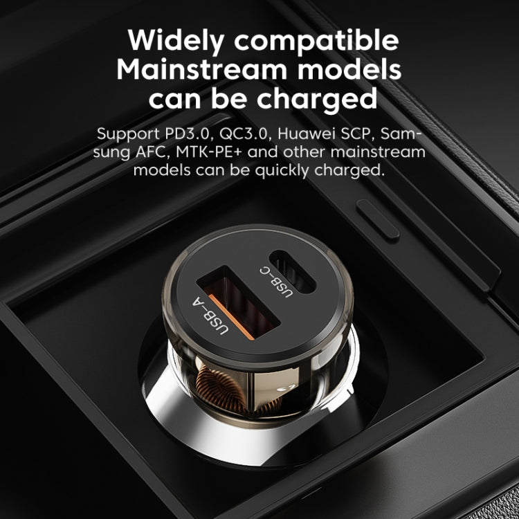 C12P 48W USB + Type-C Dual Port Transparent Mini Car Charger(Black) - Car Charger by PMC Jewellery | Online Shopping South Africa | PMC Jewellery