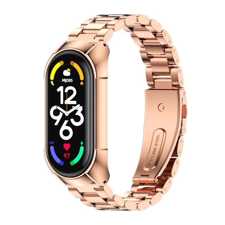 For Xiaomi Mi Band 7 / 7 NFC MIJOBS Stainless Steel Watch Band, Style:TF2 Tri-Bead(Rose Gold) - Watch Bands by MIJOBS | Online Shopping South Africa | PMC Jewellery | Buy Now Pay Later Mobicred