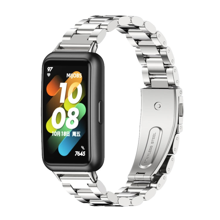 For Huawei Band 7 / 7 NFC MIJOBS Three-Bead Metal Stainless Steel Watch Band(Silver) - Watch Bands by MIJOBS | Online Shopping South Africa | PMC Jewellery | Buy Now Pay Later Mobicred