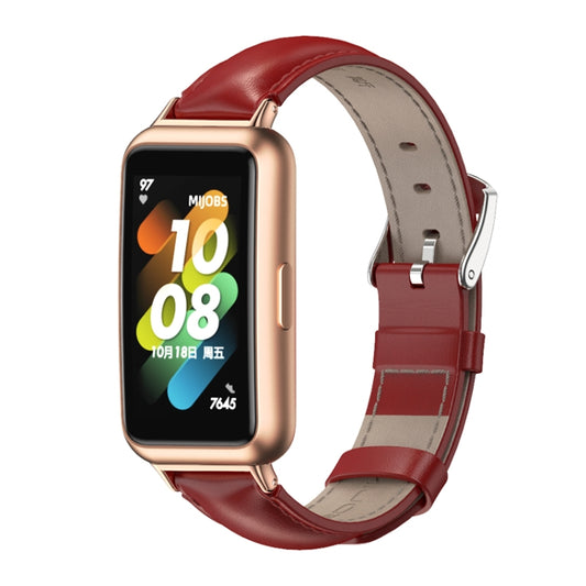 For Huawei Band 7 / 7 NFC MIJOBS Cowhide Leather Watch Band(Red Rose Gold) - Watch Bands by MIJOBS | Online Shopping South Africa | PMC Jewellery | Buy Now Pay Later Mobicred