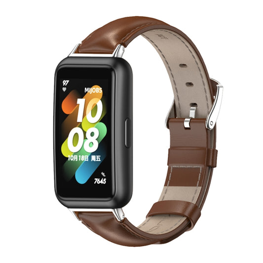 For Huawei Band 7 / 7 NFC MIJOBS Cowhide Leather Watch Band(Brown Silver) - Watch Bands by MIJOBS | Online Shopping South Africa | PMC Jewellery | Buy Now Pay Later Mobicred