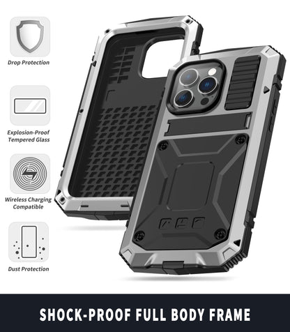 For iPhone 14 Pro Max R-JUST Shockproof Waterproof Dust-proof Case with Holder (Silver) - iPhone 14 Pro Max Cases by R-JUST | Online Shopping South Africa | PMC Jewellery | Buy Now Pay Later Mobicred