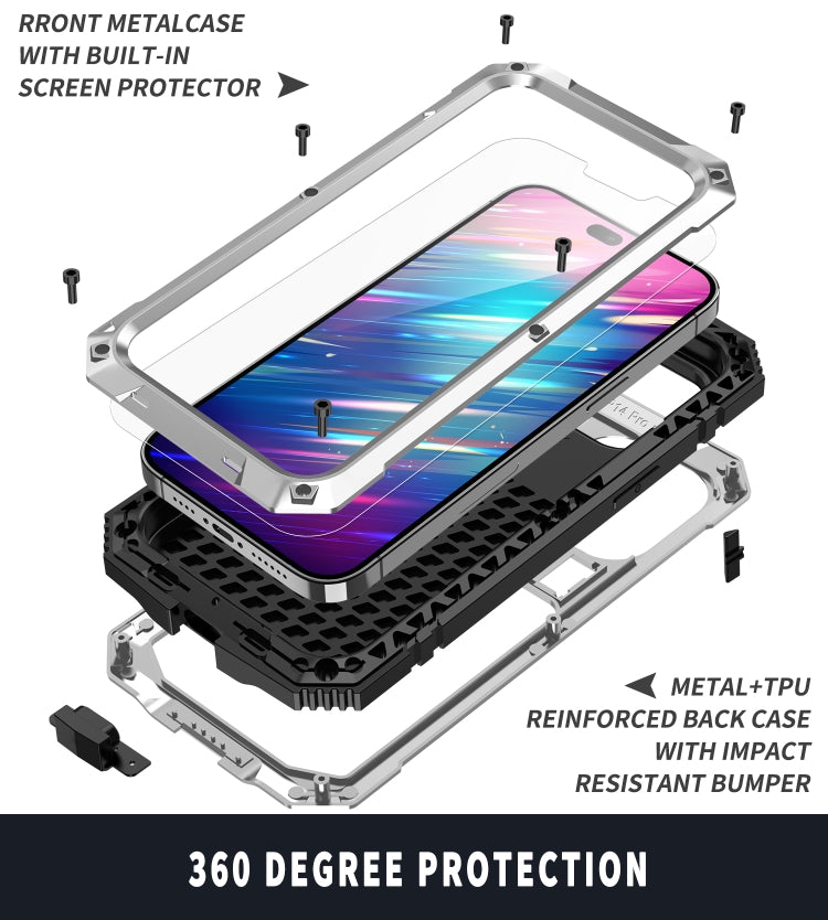 For iPhone 14 Pro Max R-JUST Shockproof Waterproof Dust-proof Case with Holder (Silver) - iPhone 14 Pro Max Cases by R-JUST | Online Shopping South Africa | PMC Jewellery | Buy Now Pay Later Mobicred