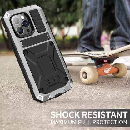 For iPhone 14 Pro Max R-JUST Shockproof Waterproof Dust-proof Case with Holder (Silver) - iPhone 14 Pro Max Cases by R-JUST | Online Shopping South Africa | PMC Jewellery | Buy Now Pay Later Mobicred