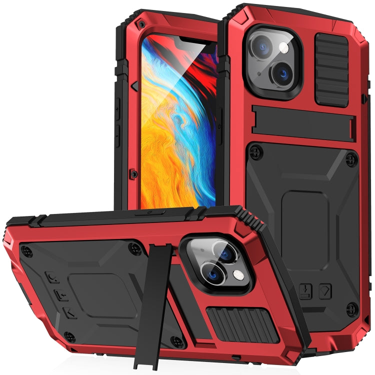 For iPhone 14 R-JUST Shockproof Waterproof Dust-proof Case with Holder (Red) - iPhone 14 Cases by R-JUST | Online Shopping South Africa | PMC Jewellery | Buy Now Pay Later Mobicred