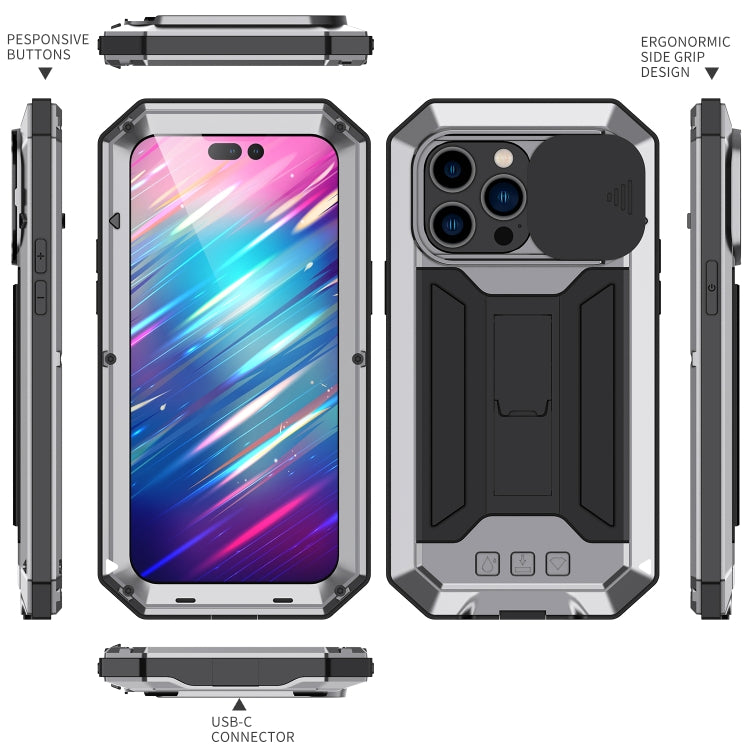 For iPhone 14 Pro R-JUST Shockproof Life Waterproof Dust-proof Case(Silver) - iPhone 14 Pro Cases by R-JUST | Online Shopping South Africa | PMC TechLife | Buy Now Pay Later Mobicred