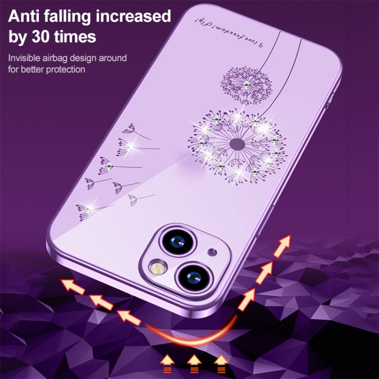 For iPhone 14 Electroplating Diamond Dandelion TPU Phone Case (Purple) - iPhone 14 Cases by PMC Jewellery | Online Shopping South Africa | PMC Jewellery