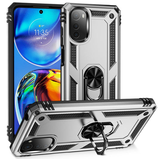 For Motorola Moto E32 4G Shockproof TPU + PC Phone Case with 360 Degree Rotating Holder(Silver) - Motorola Cases by PMC Jewellery | Online Shopping South Africa | PMC Jewellery