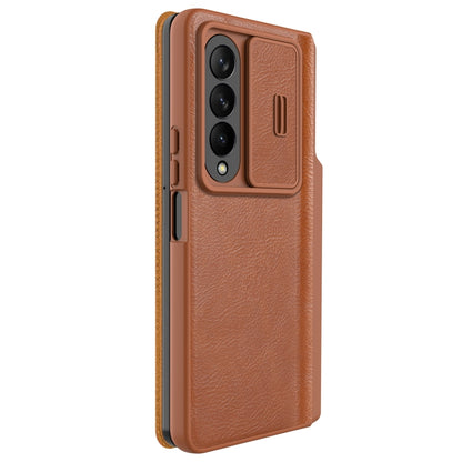 For Samsung Galaxy Z Fold4 5G NILLKIN QIN Series Pro Sliding Camera Cover Design Leather Phone Case(Brown) - Galaxy Z Fold4 5G Cases by NILLKIN | Online Shopping South Africa | PMC Jewellery