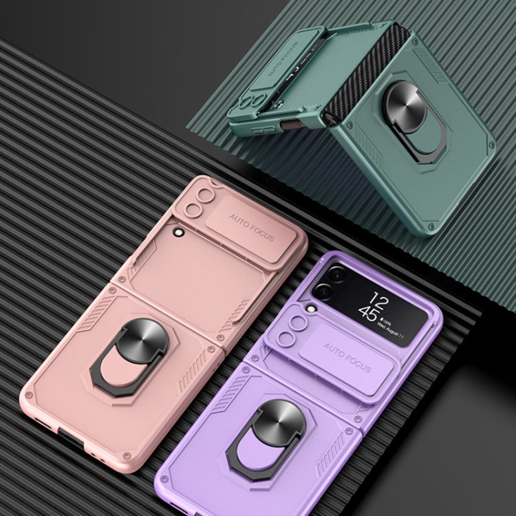For Samsung Galaxy Z Flip4 GKK Carbon Brazing Pattern Shockproof Armor PC Phone Case with Ring Holder(Purple) - Galaxy Z Flip4 5G Cases by GKK | Online Shopping South Africa | PMC TechLife